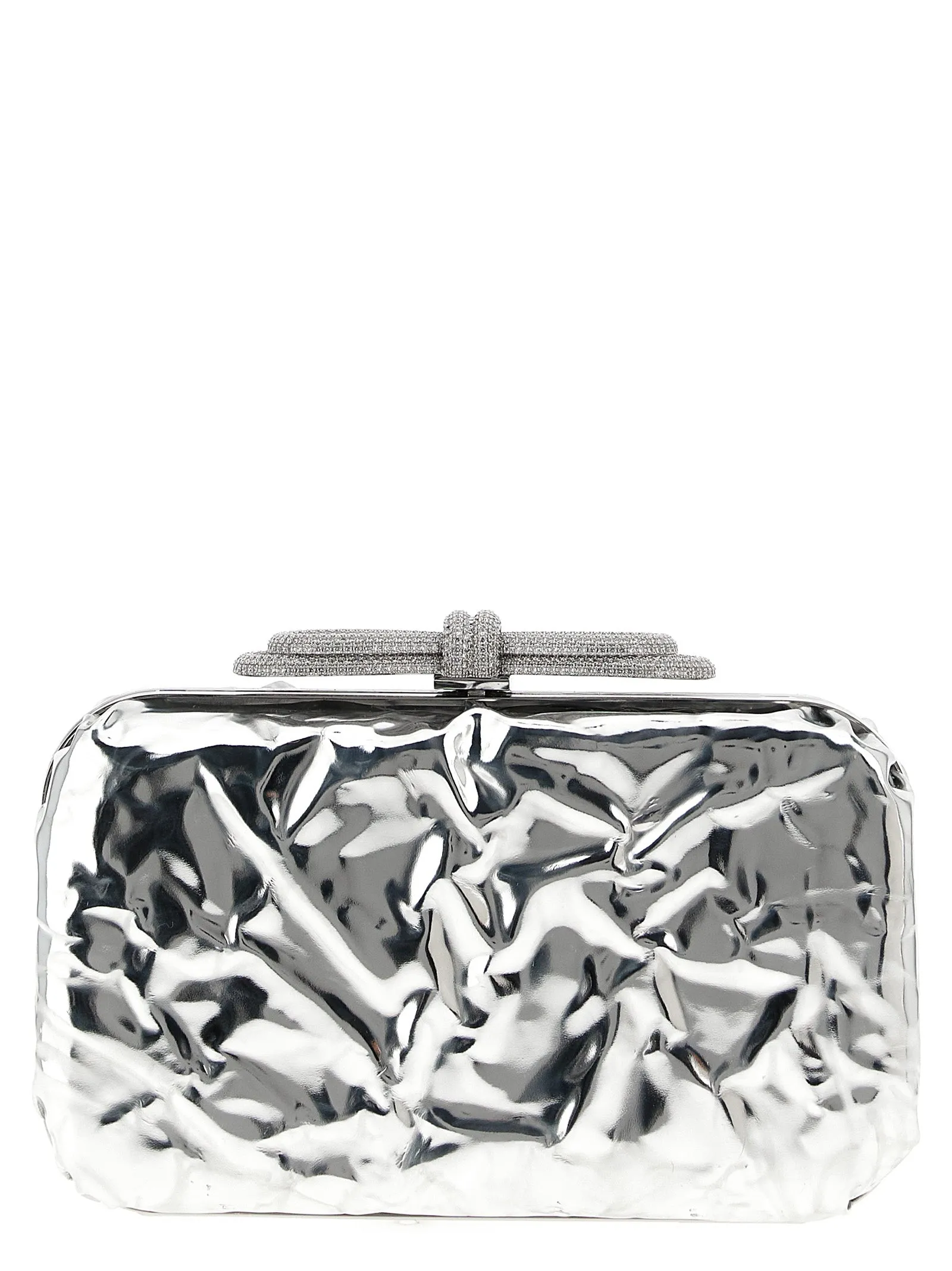 Double Bow Wrapped Mirror Clutch Silver