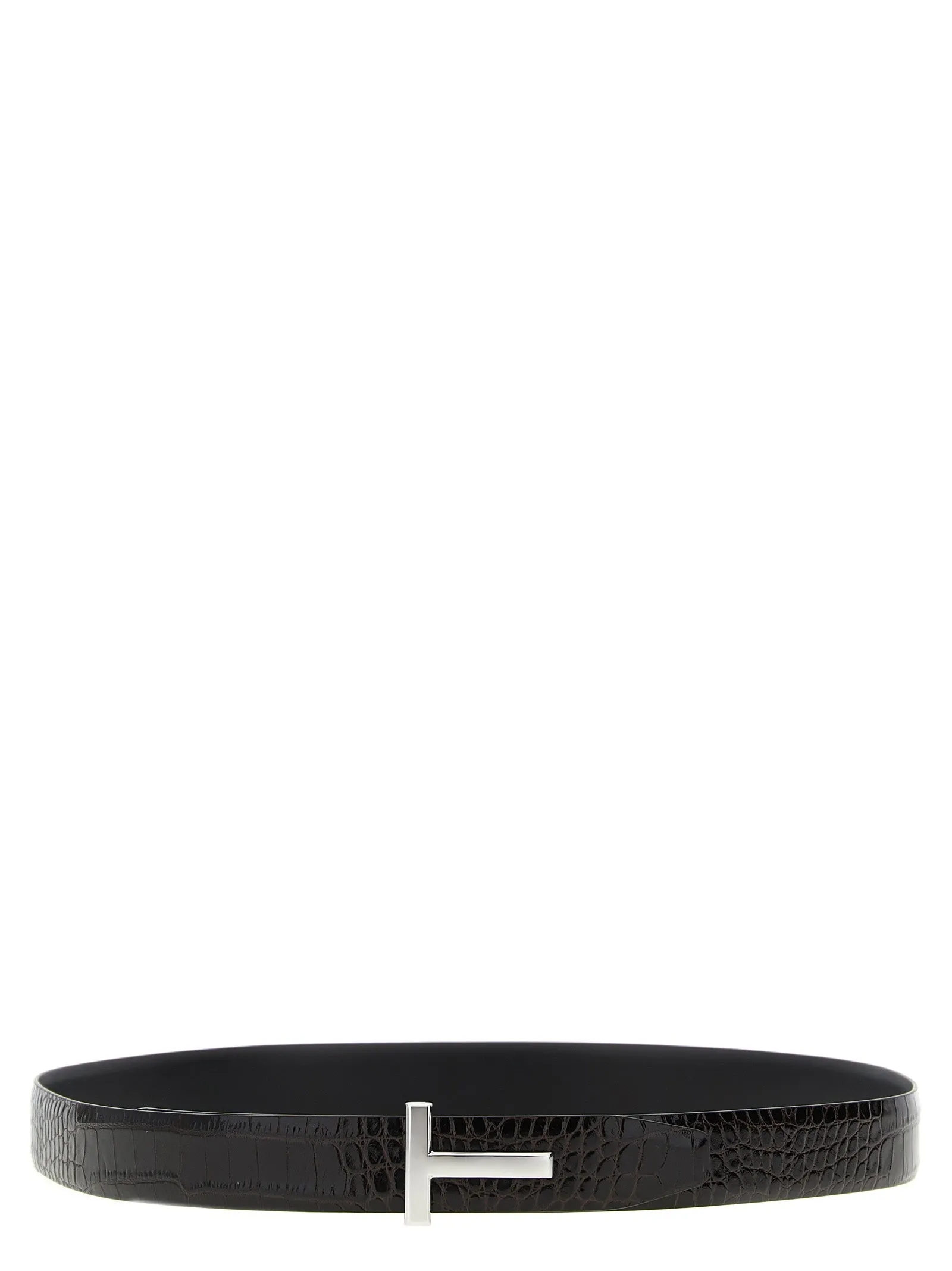 Reversible Crocodile Leather Belt Cinture Marrone