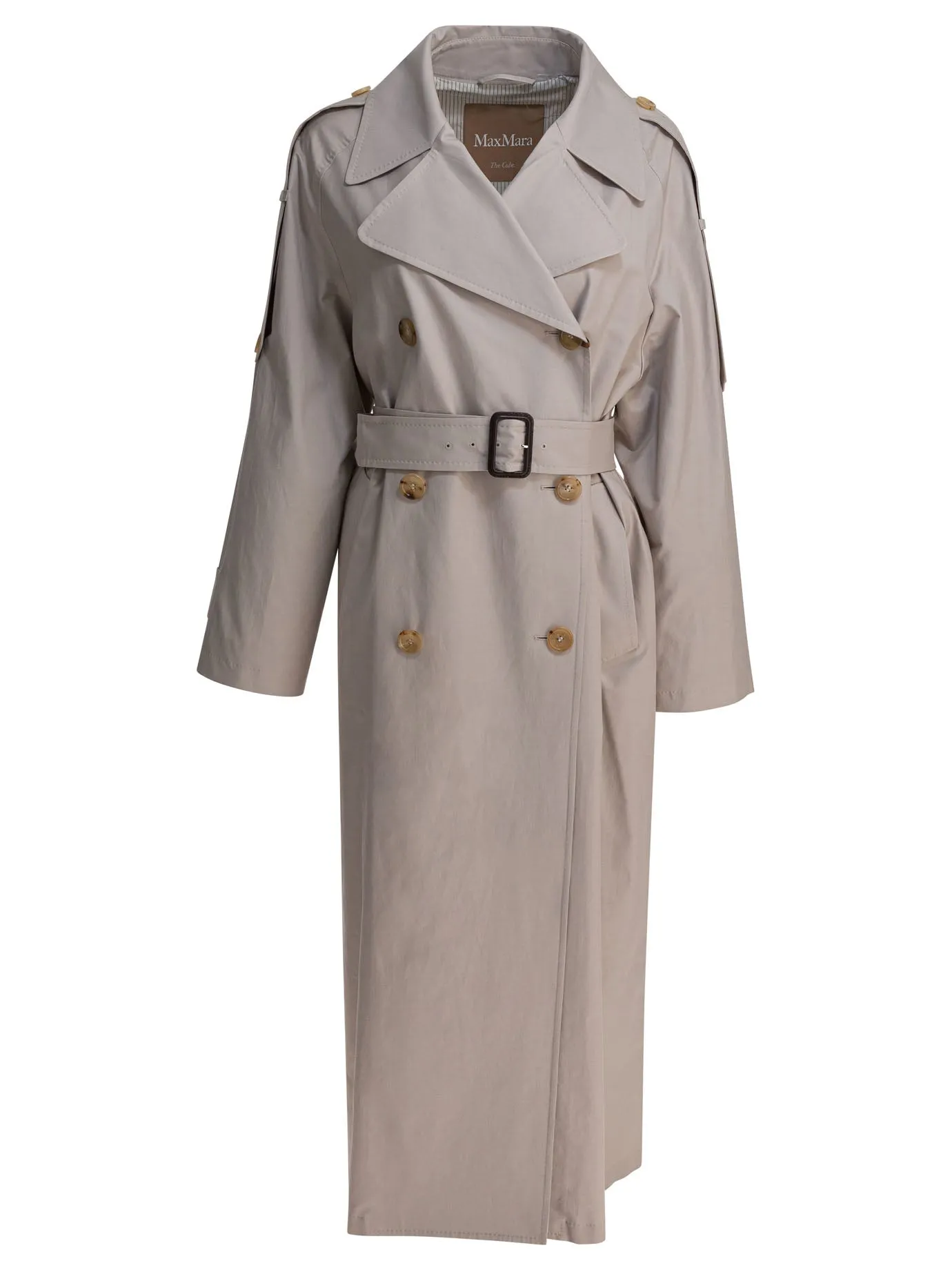 Double-Breasted Cotton Twill Trench Coat Coats Beige