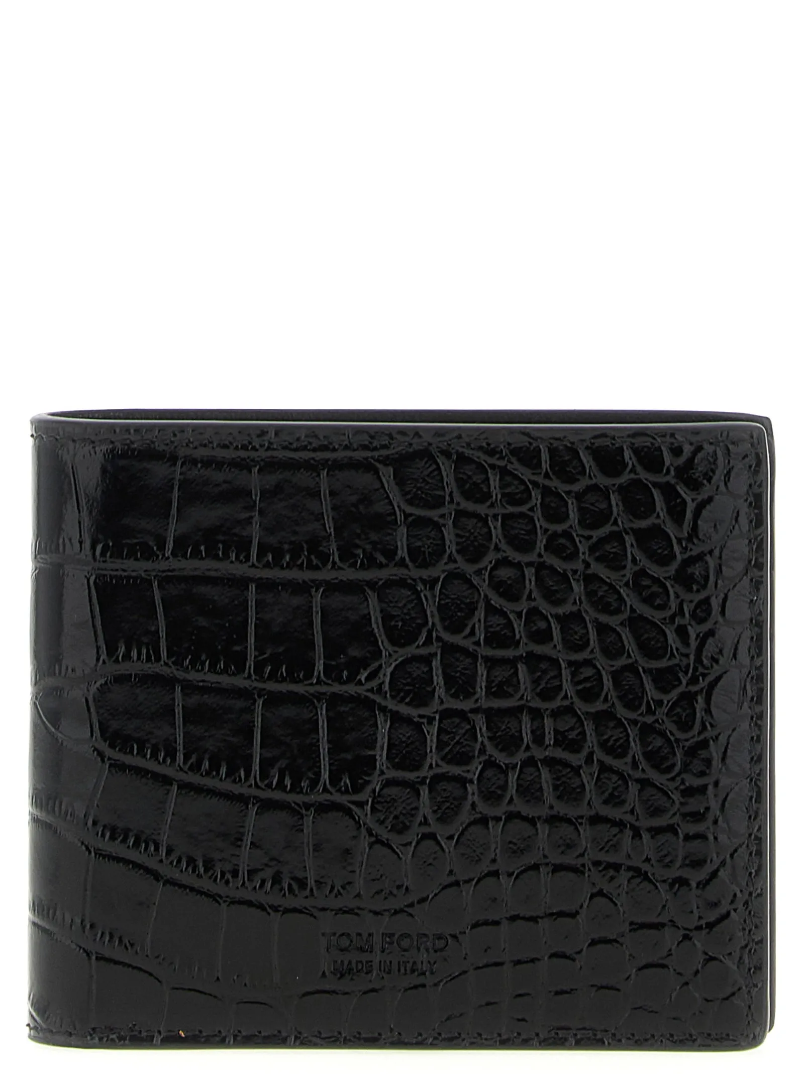 Crocodile Leather Wallet Portafogli Nero