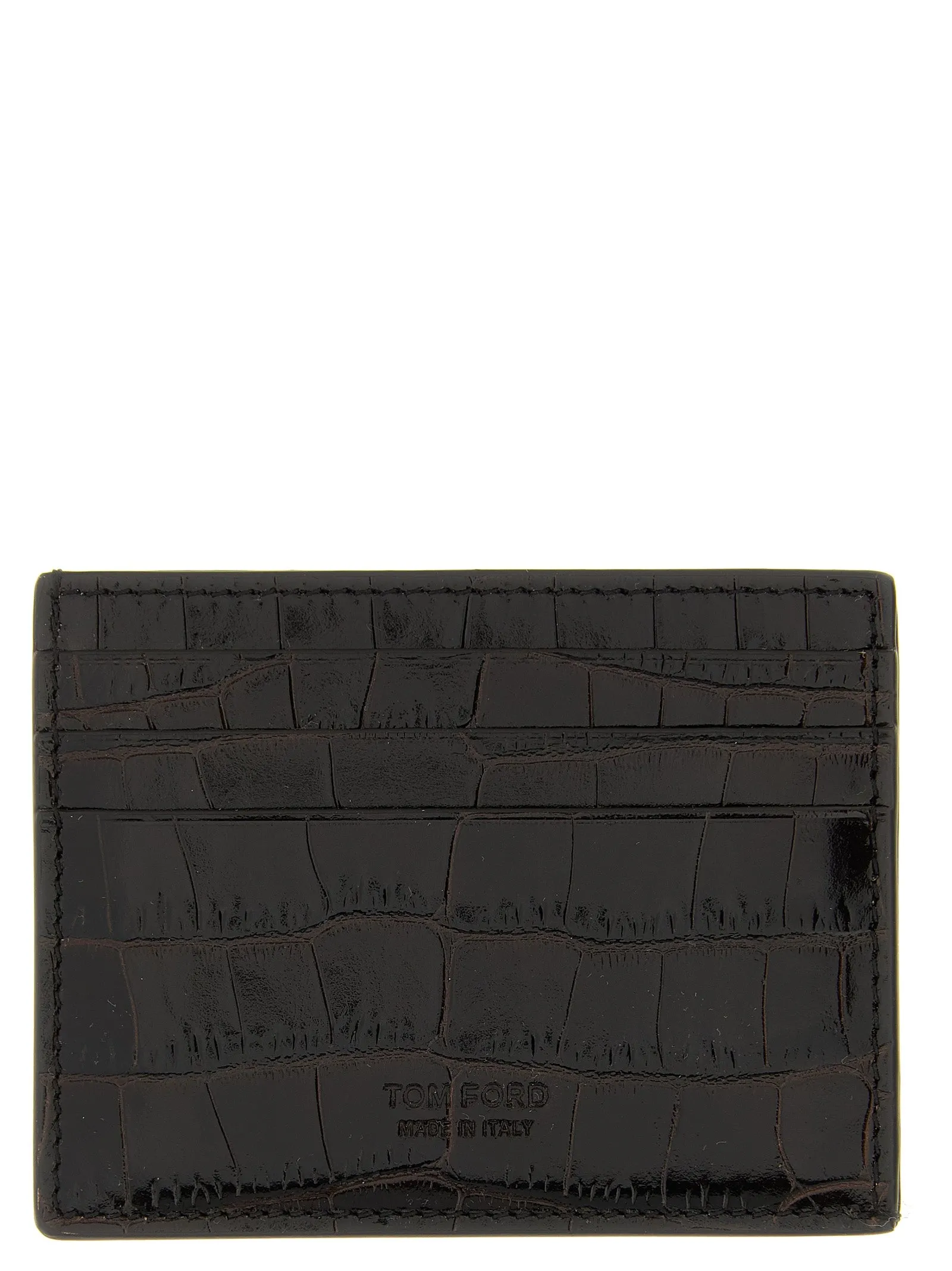 Crocodile Leather Card Holder Portafogli Marrone