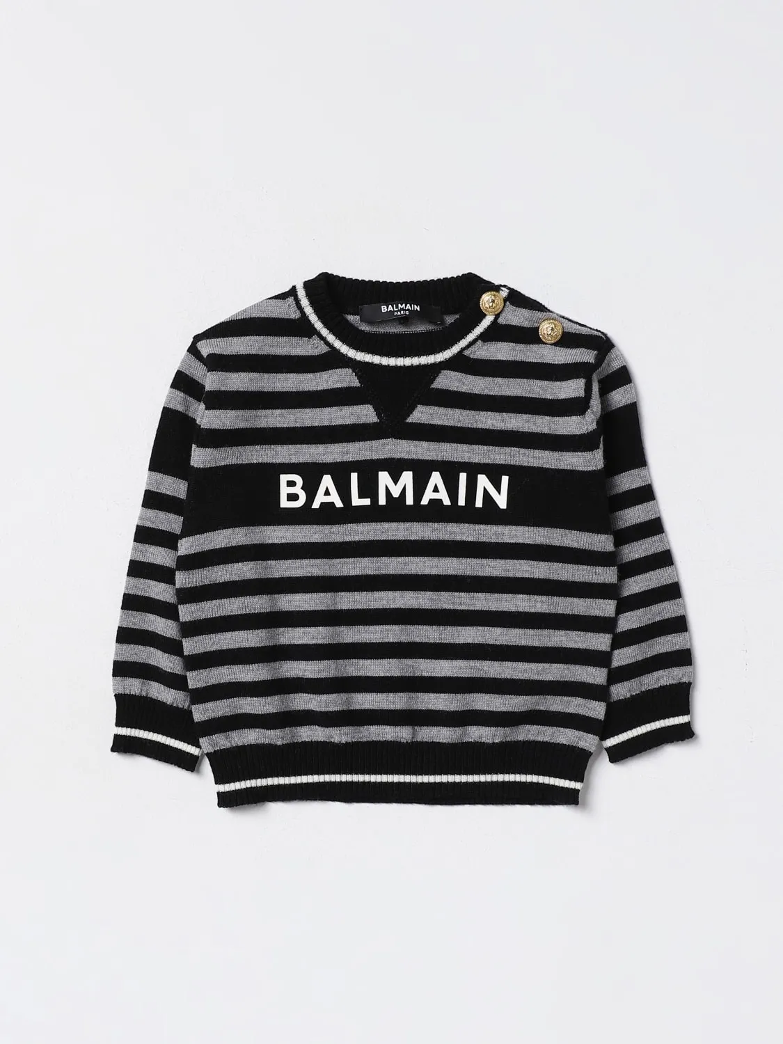 Maglione Balmain in lana a righe con logo