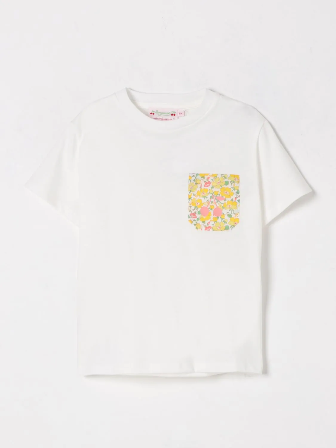 T-shirt in cotone con tasca floreale Bonpoint