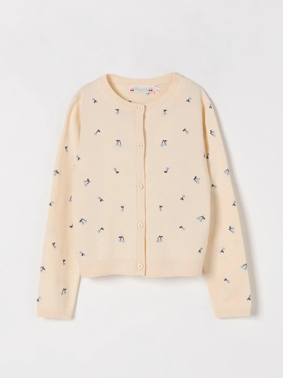 Cardigan a girocollo con ciliegie all-over Bonpoint