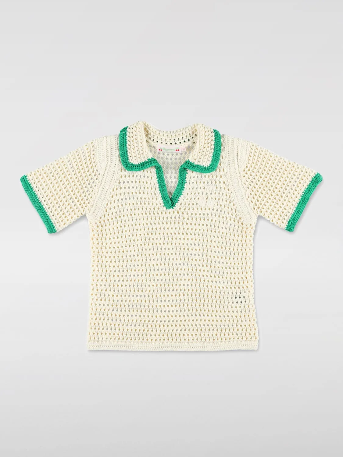 Polo in maglia di cotone all'uncinetto Bonpoint