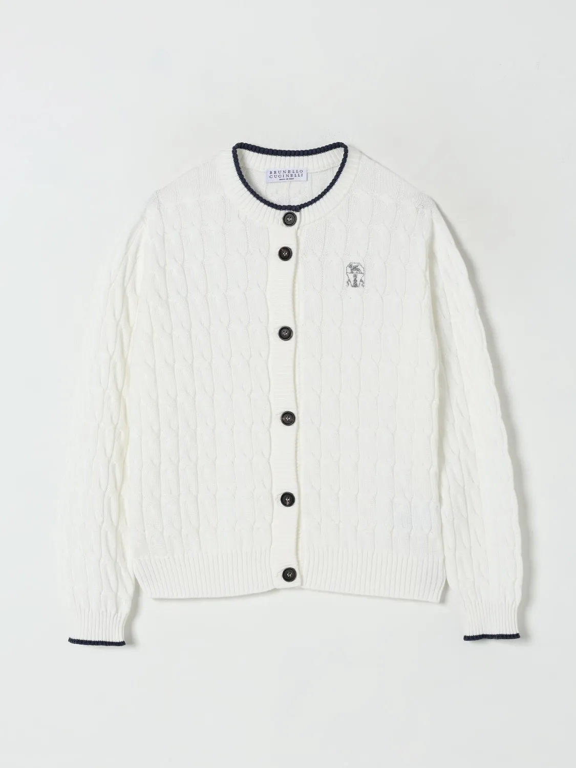 Cardigan a girocollo con logo Brunello Cucinelli