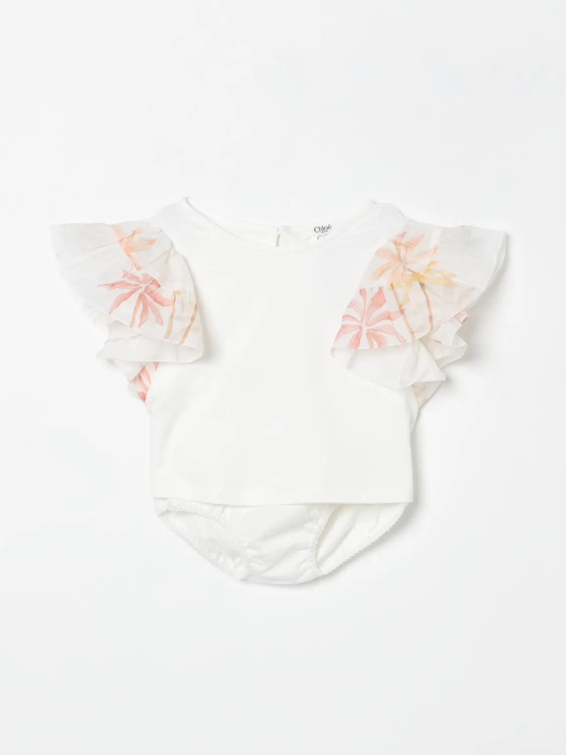Coordinato in cotone Chloé con volant floreale