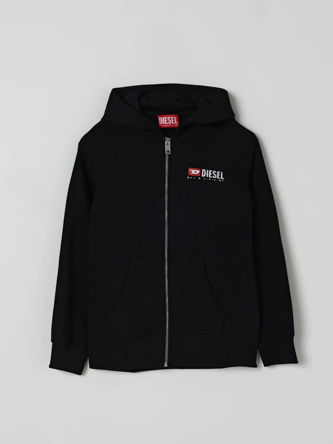 Felpa con cappuccio e zip Diesel in cotone