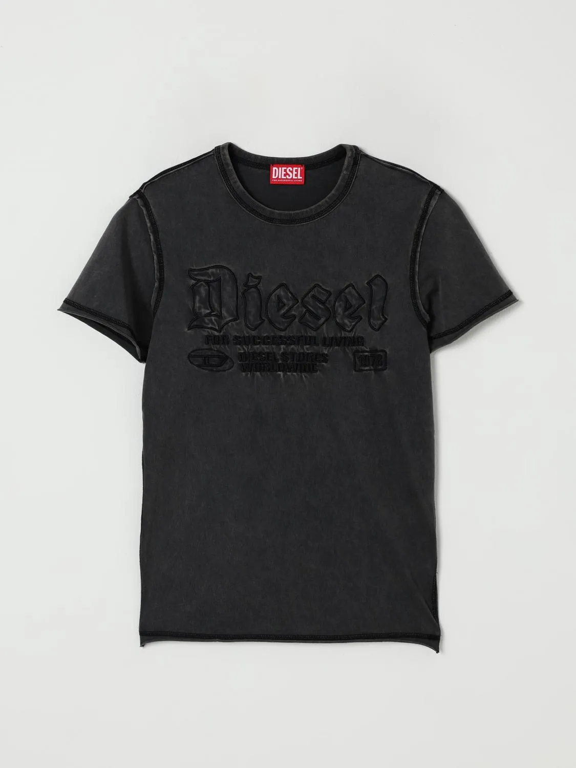 T-shirt in cotone con maxi logo ricamato Diesel