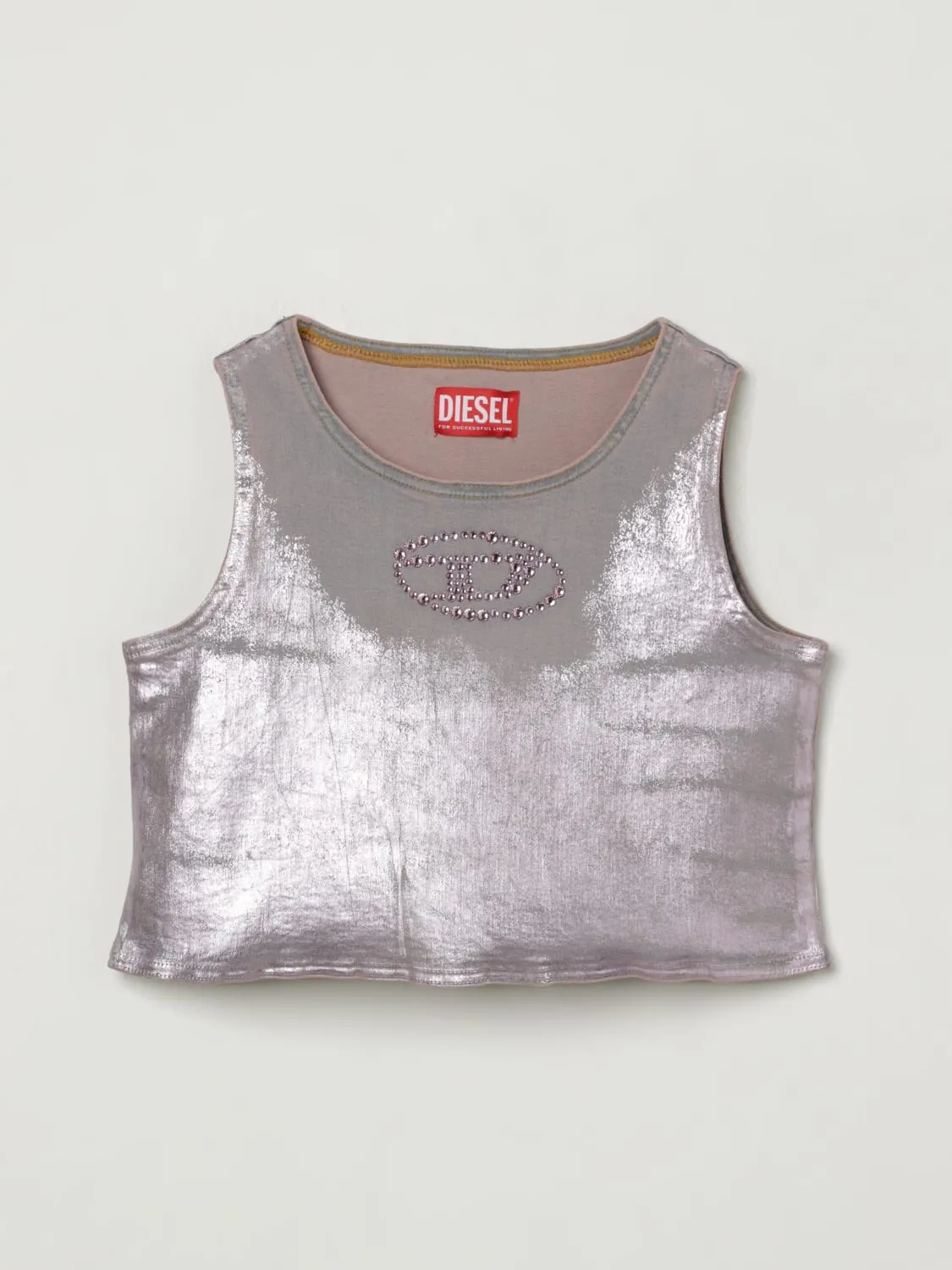 Top crop con logo di strass Diesel