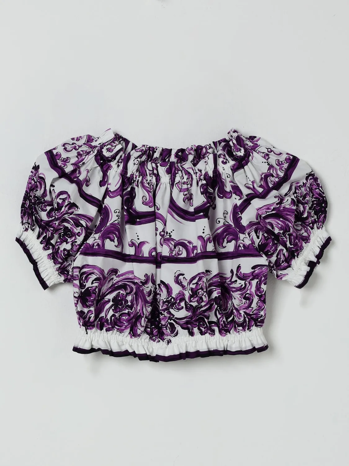 Top crop maioliche in popeline di cotone Dolce & Gabbana