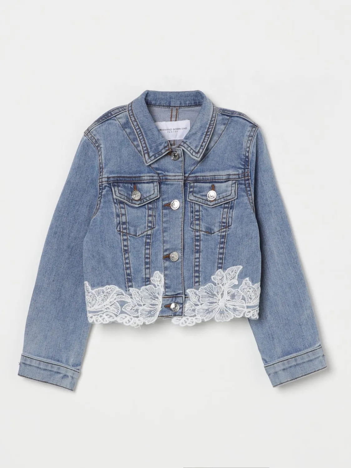 Giacca di jeans con inserti in pizzo Ermanno Scervino Junior