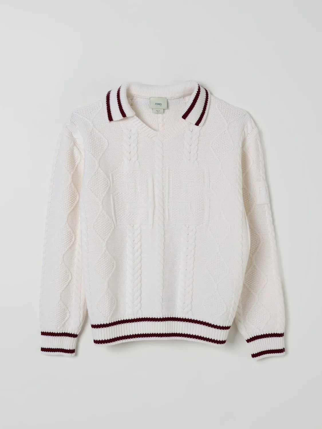 Polo in maglia di lana vergine Fendi con dettagli a righe