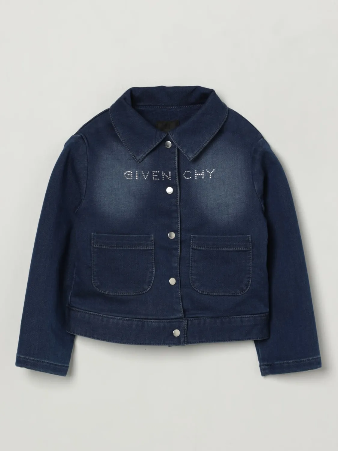 Giacca camicia di jeans con logo di strass Givenchy