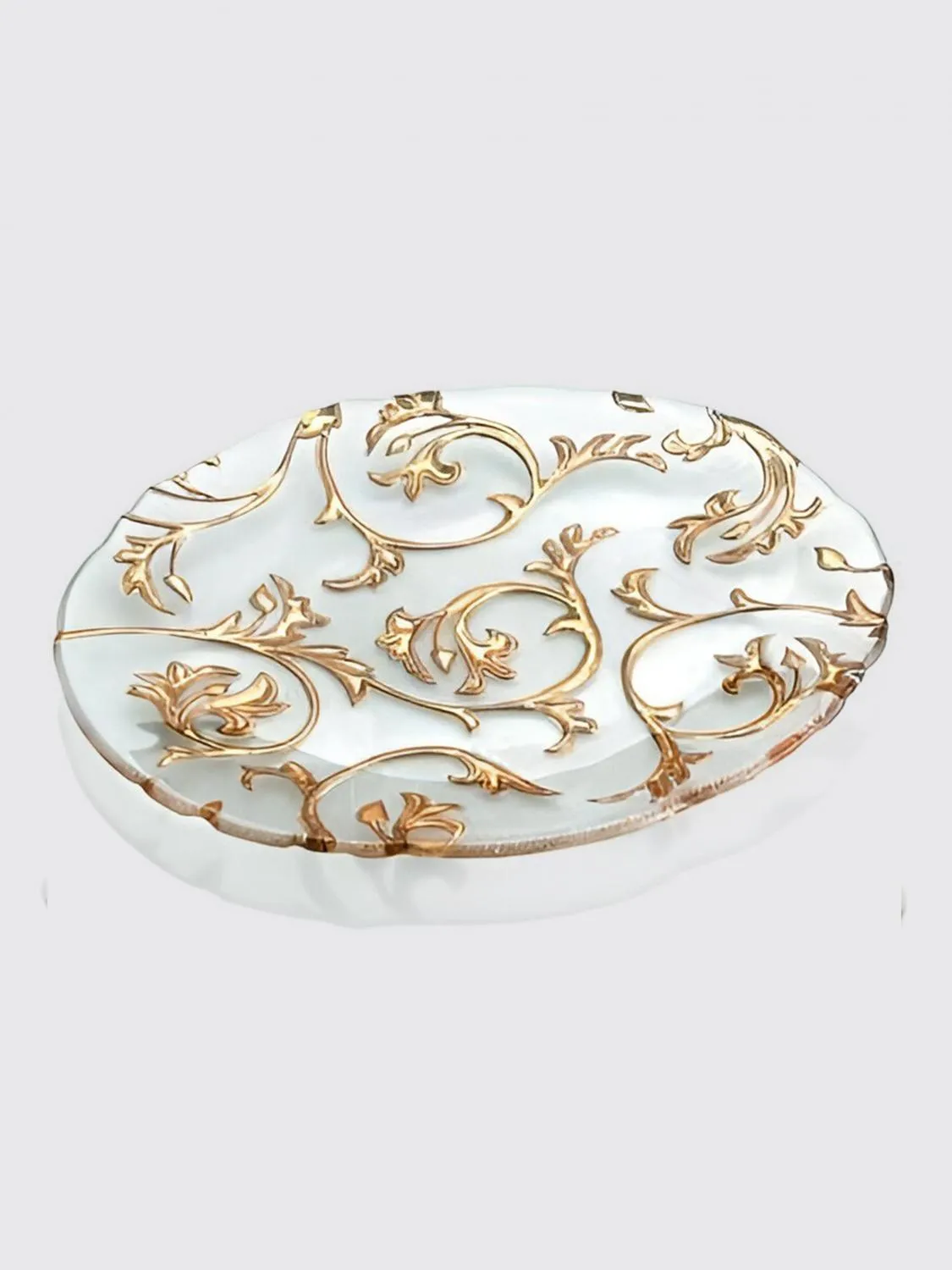 Piatto piano Bisanzio Ivv in vetro con motivo barocco