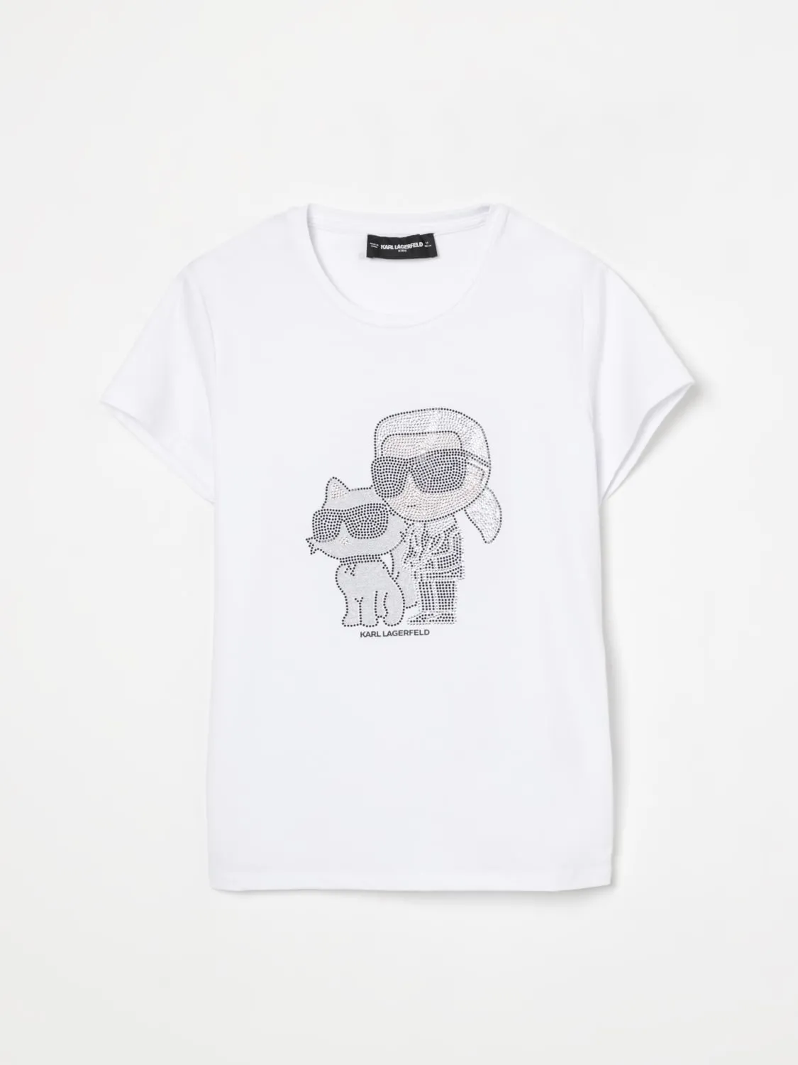 T-shirt in cotone con Gatto di strass Karl Lagerfeld Kids