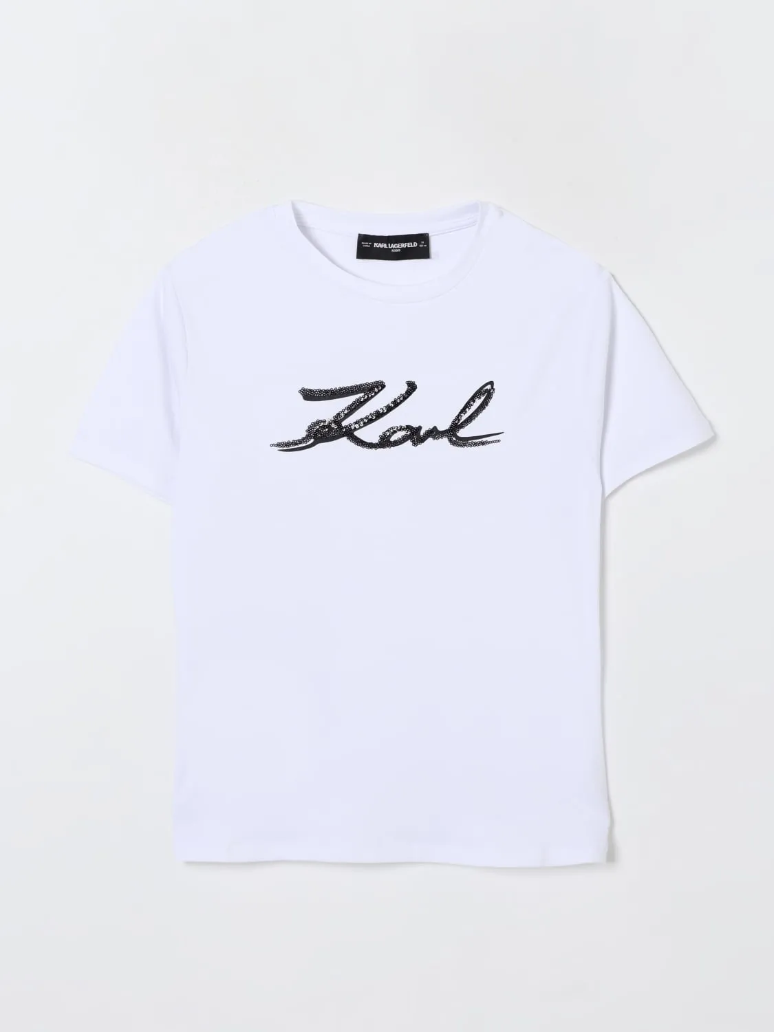 T-shirt con logo di paillettes Karl Lagerfeld Kids
