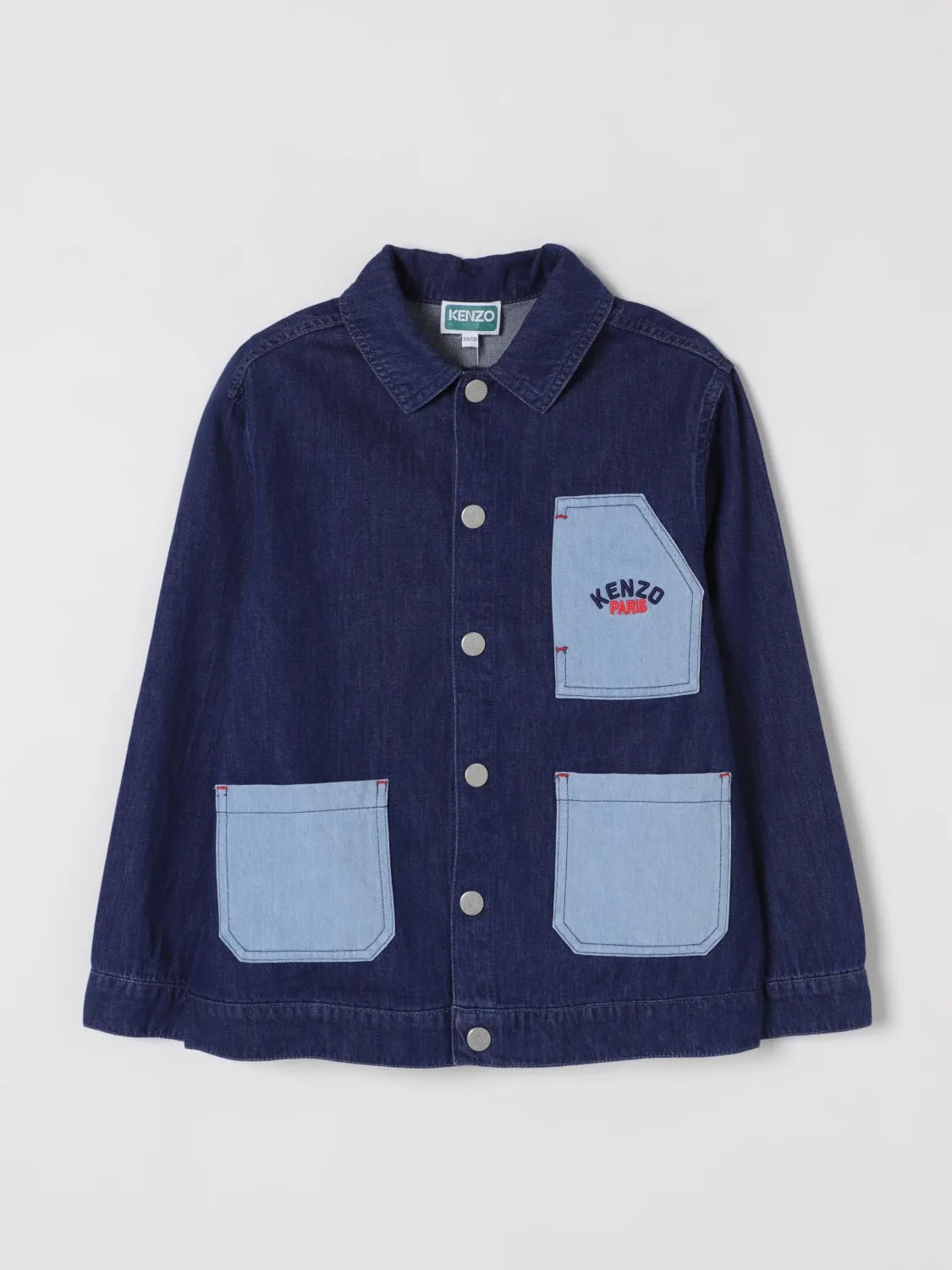 Giacca camicia di jeans con logo e toppe Kenzo Kids
