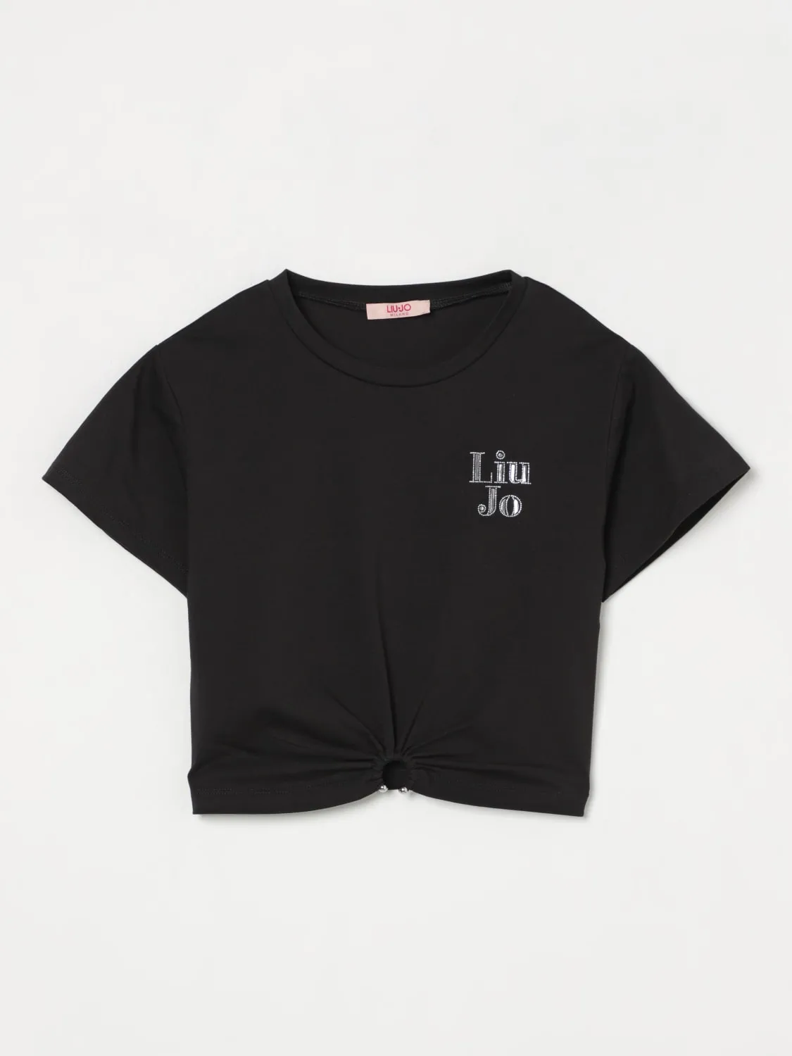 T-shirt crop con logo di strass Liu Jo