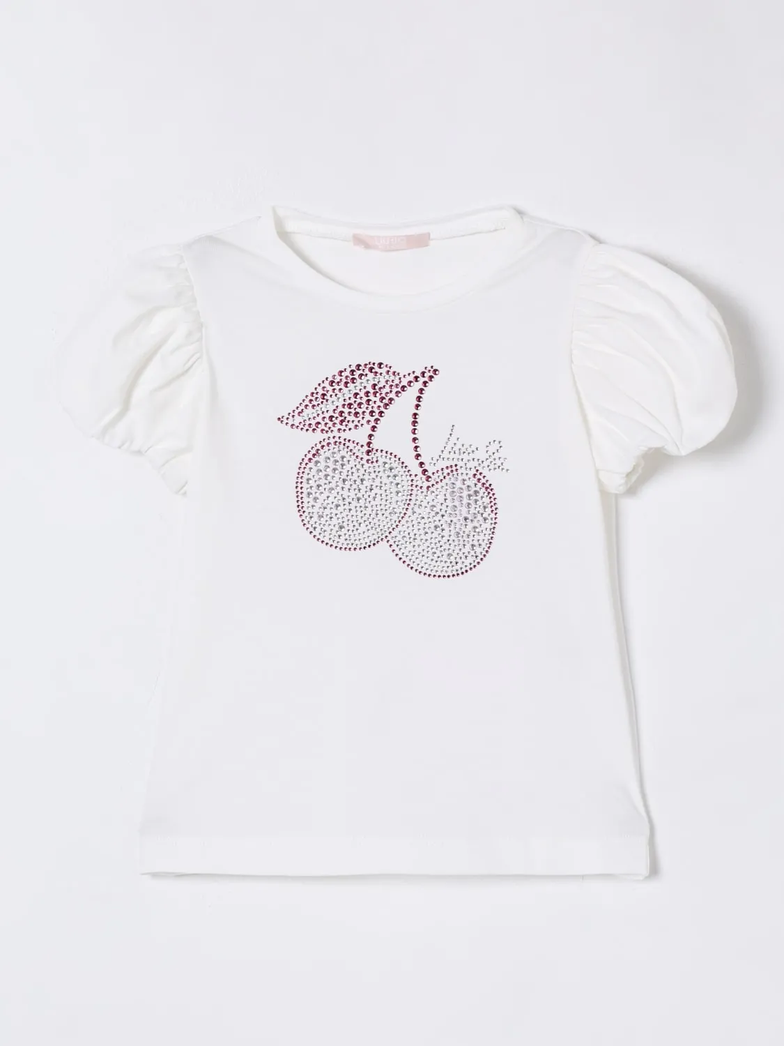 T-shirt in cotone con ciliegie di strass Liu Jo