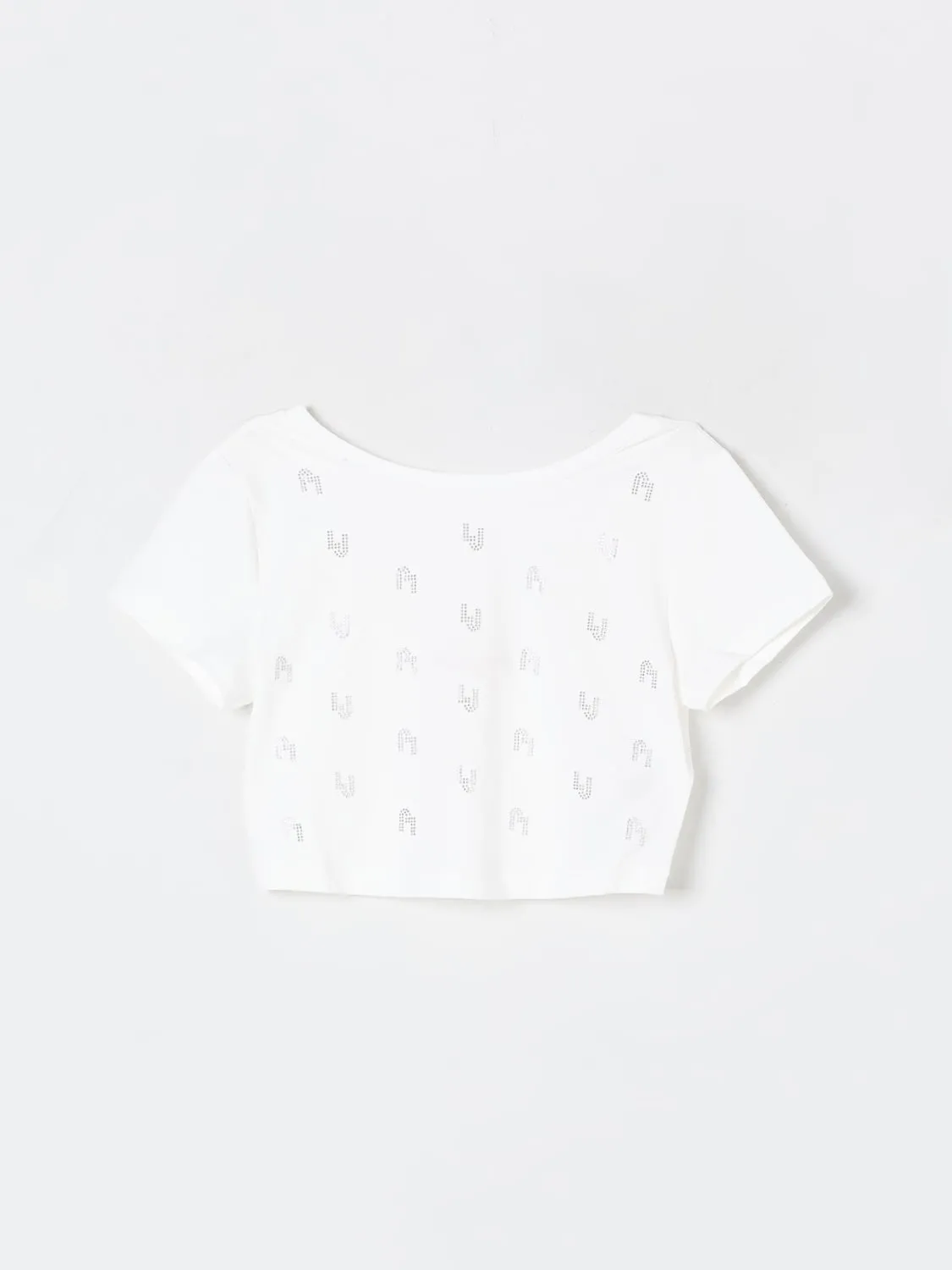 T-shirt in cotone con logo di strass all-over Liu Jo