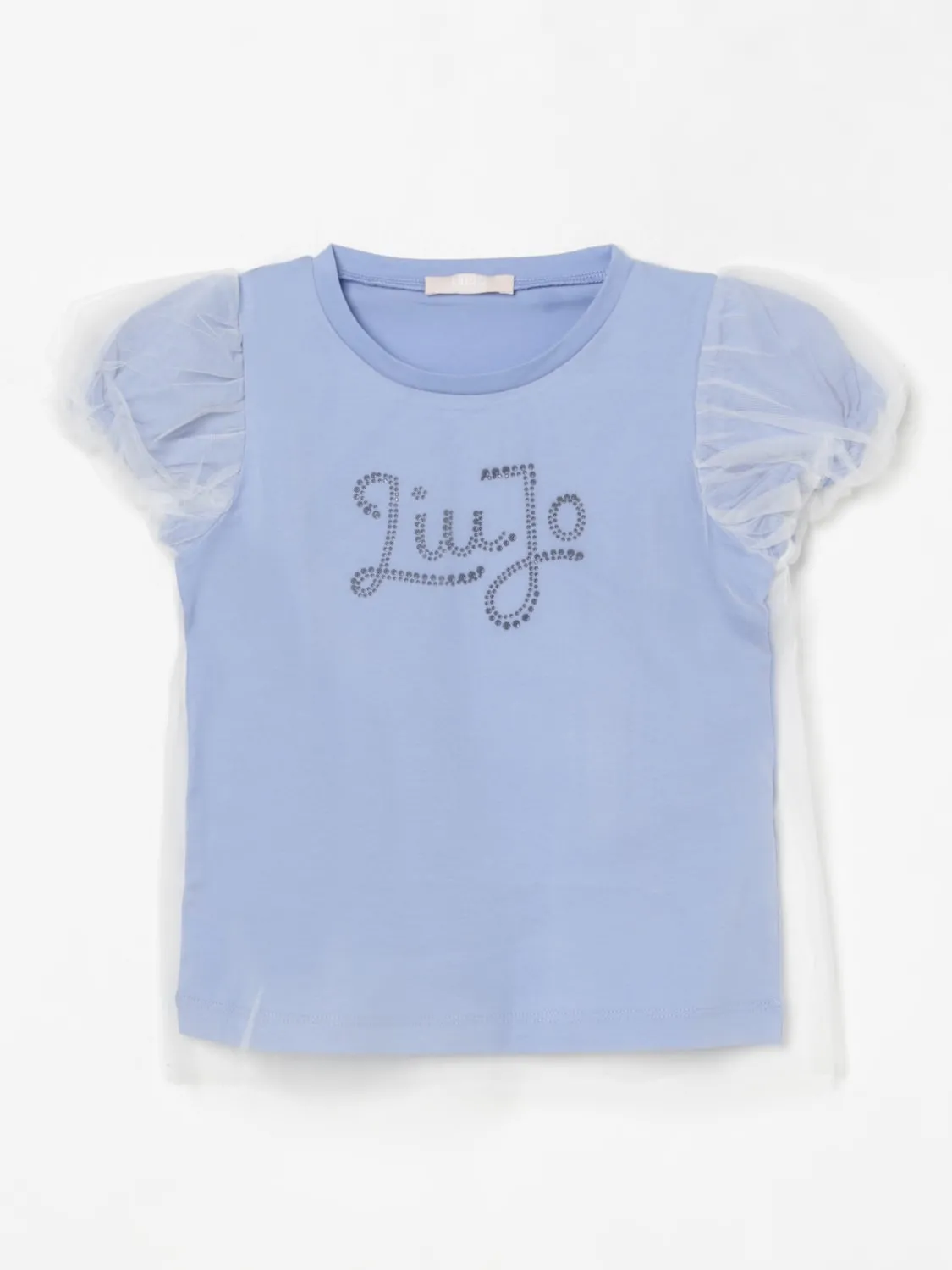 T-shirt in tulle con logo di strass Liu Jo