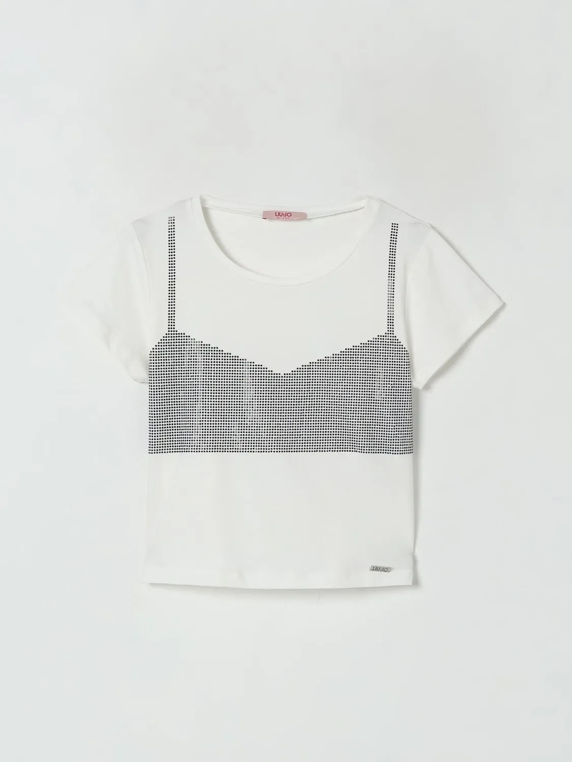 T-shirt in cotone con top di strass Liu Jo