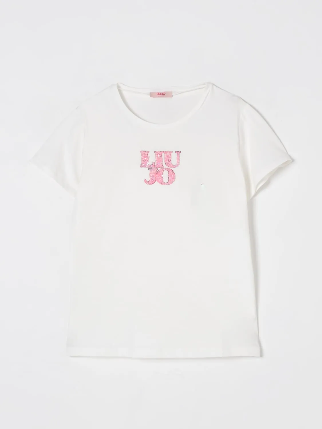 T-shirt in cotone con logo di paillettes Liu Jo