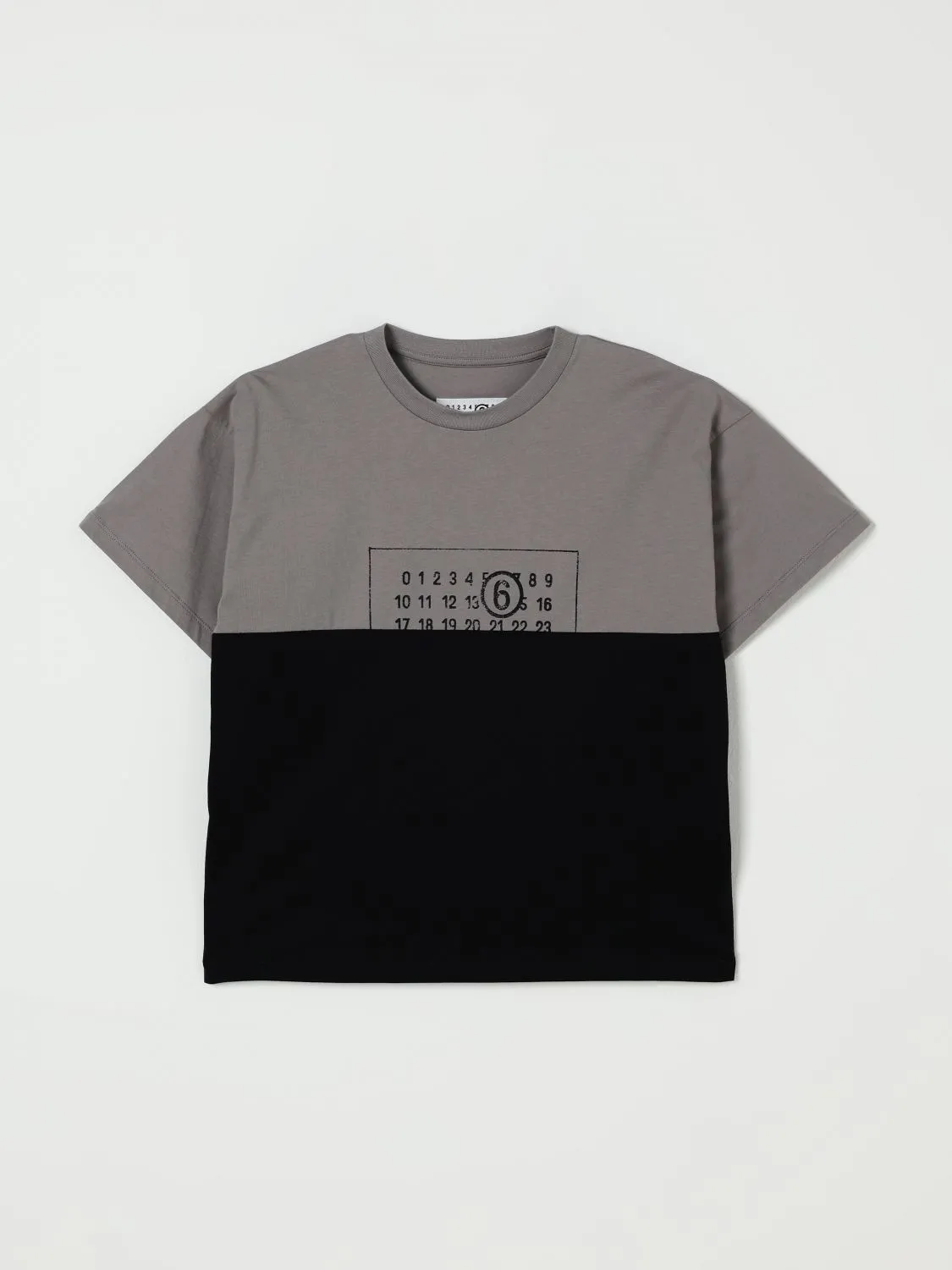 T-shirt in cotone bicolor con logo MM6 Maison Margiela