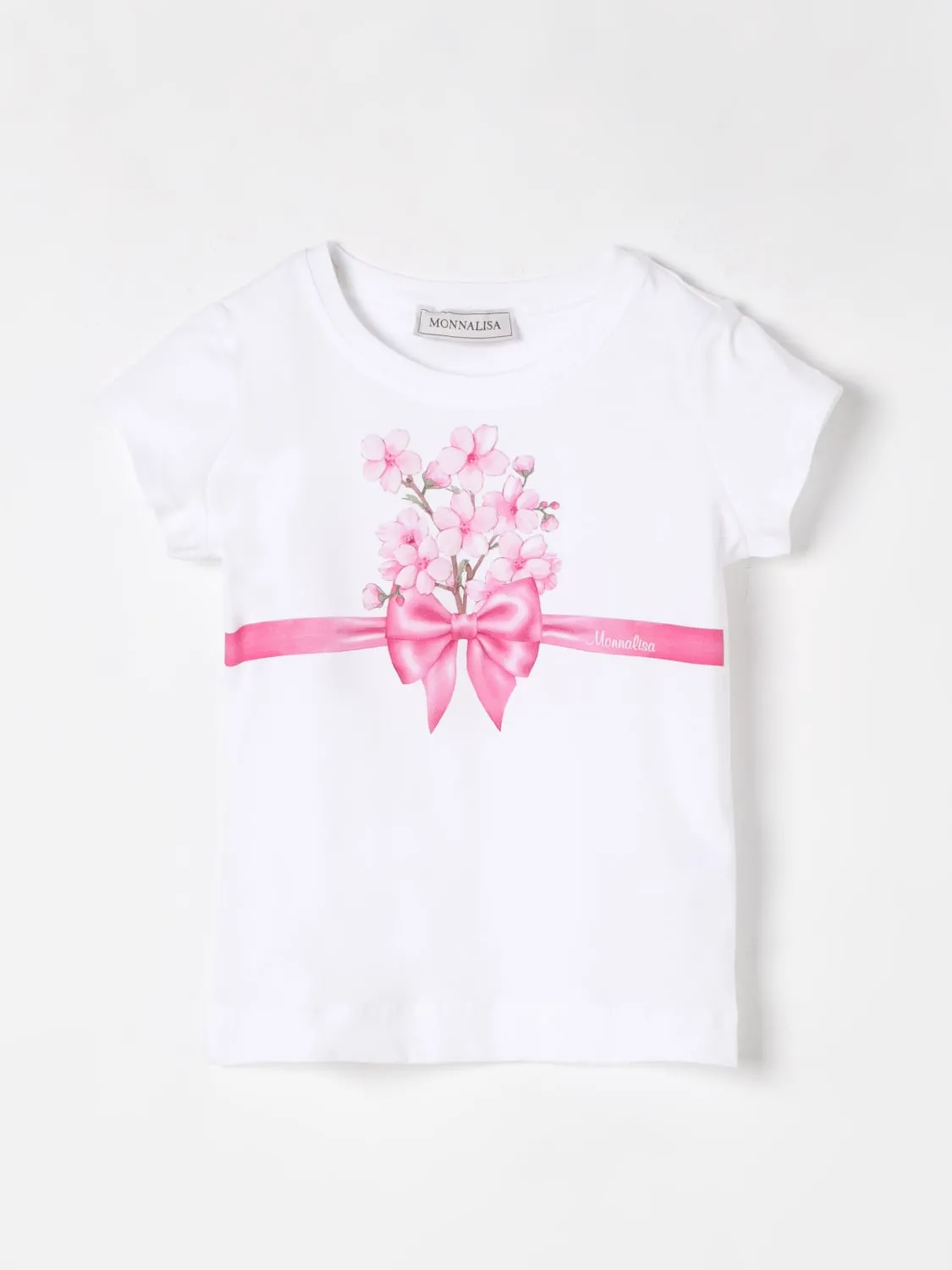 T-shirt in cotone con stampa fiocco floreale Monnalisa