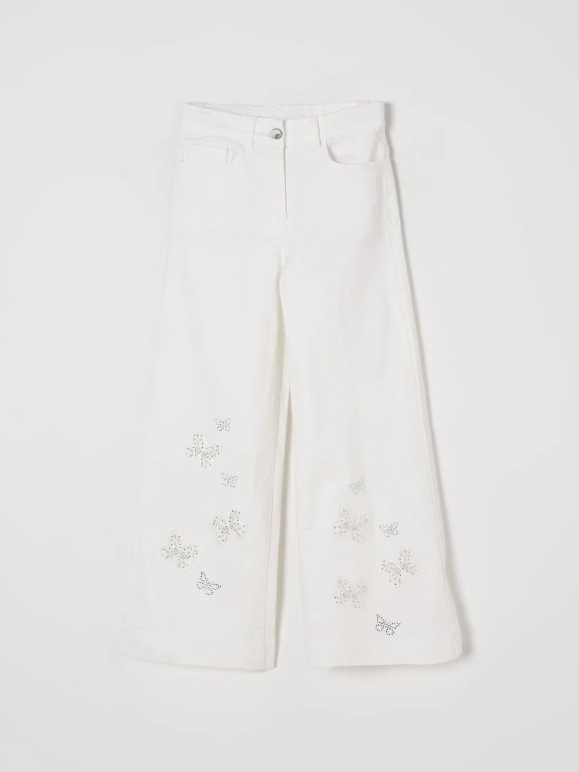 Jeans ricamato con strass Monnalisa