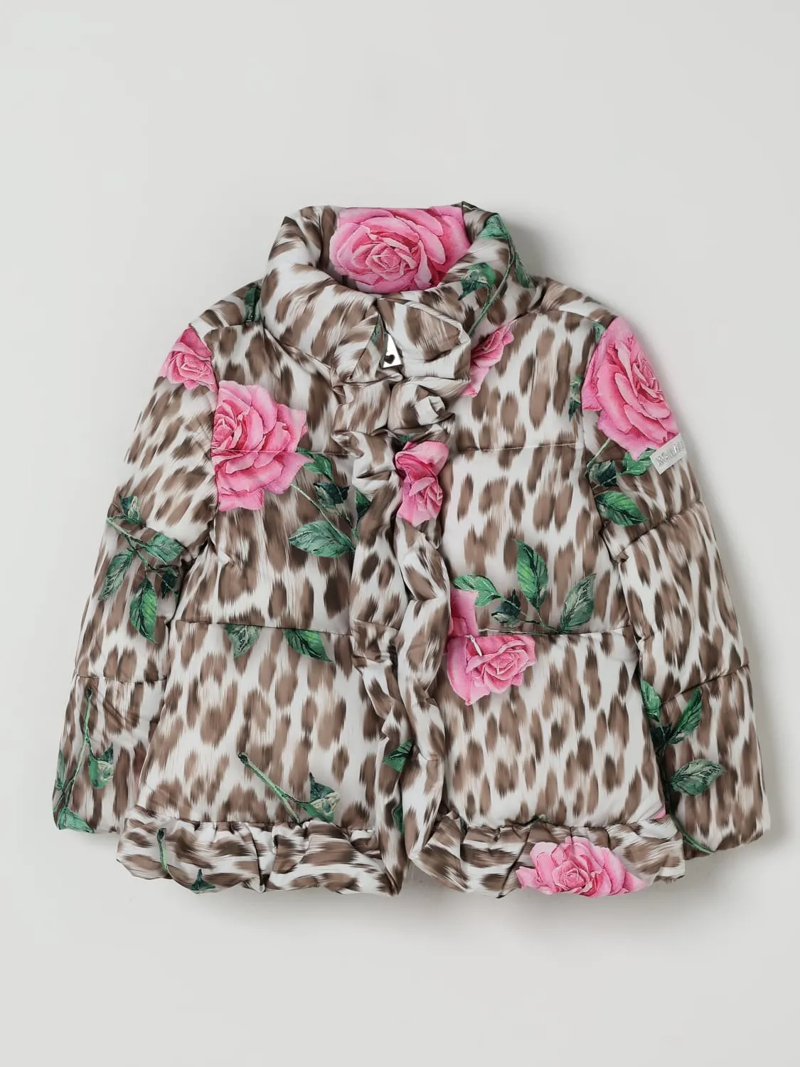 Piumino animalier con fiori Monnalisa