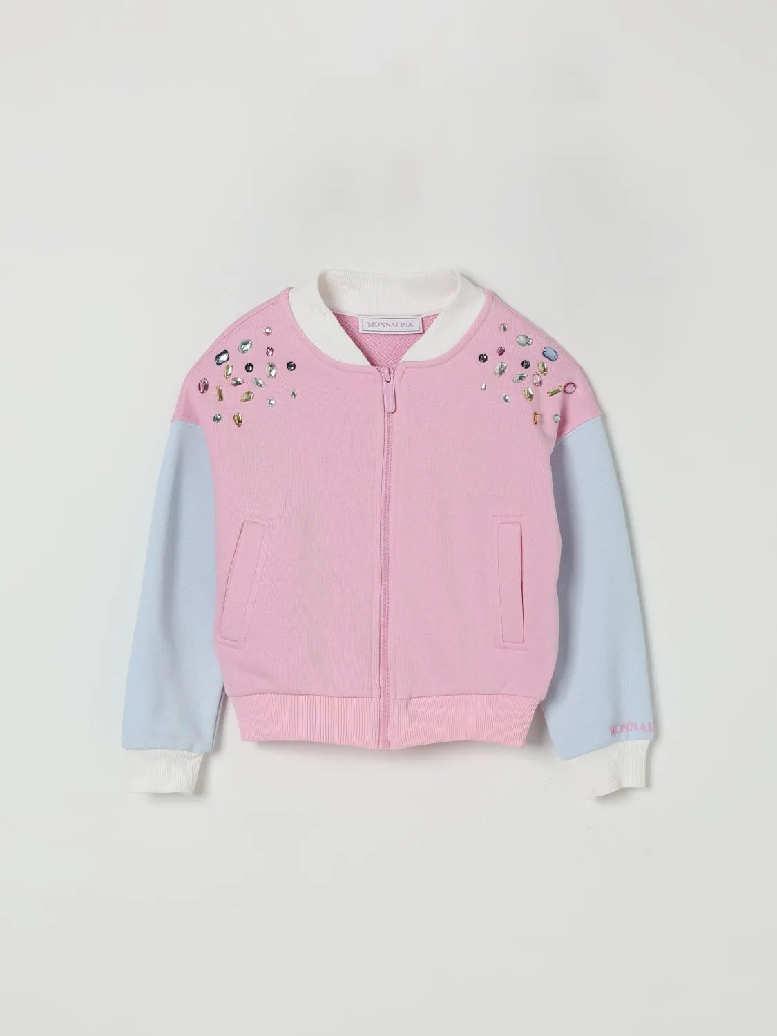 Bomber in cotone con gioielli applicati Monnalisa