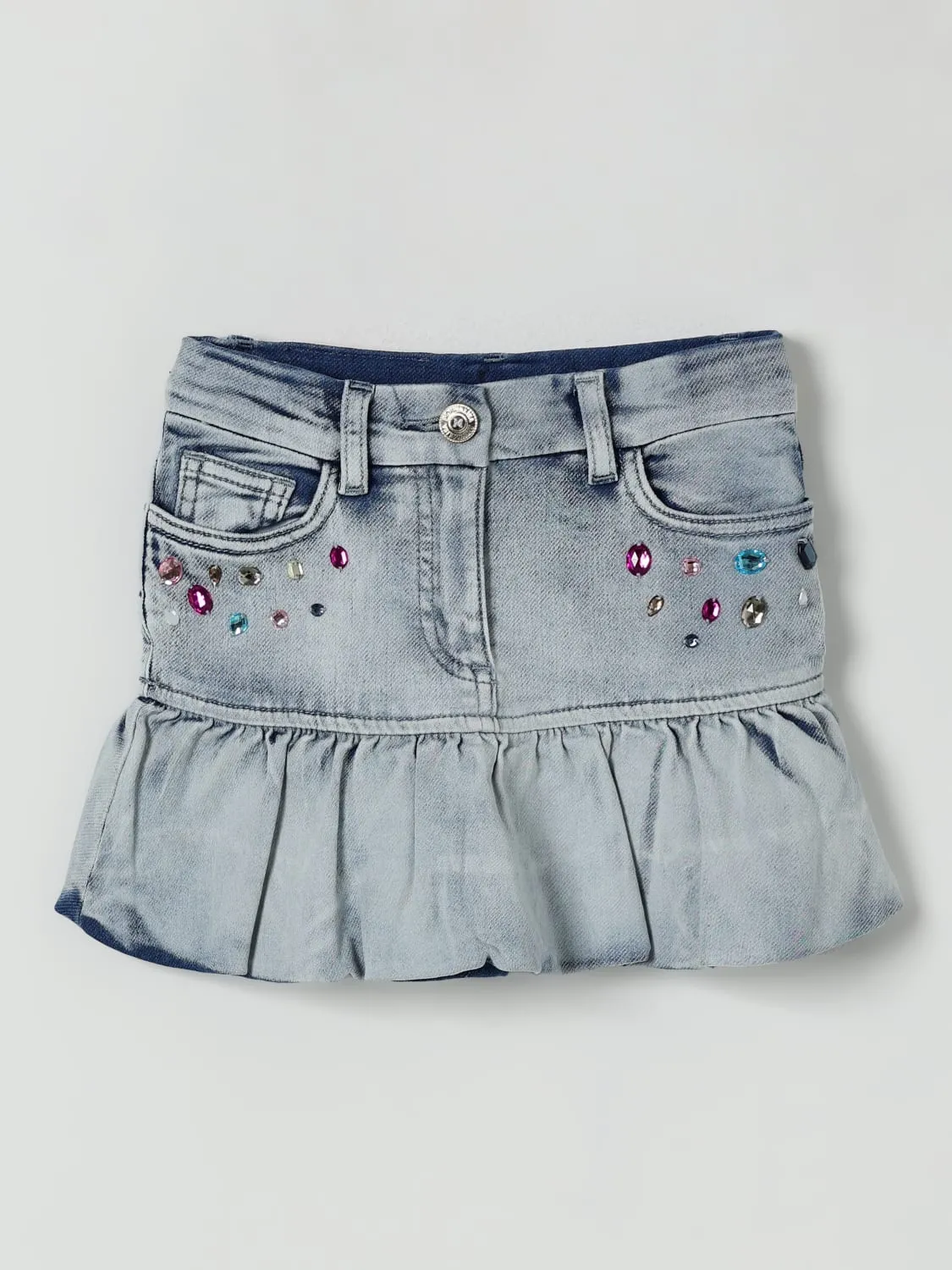 Gonna di jeans Stitch con strass Monnalisa