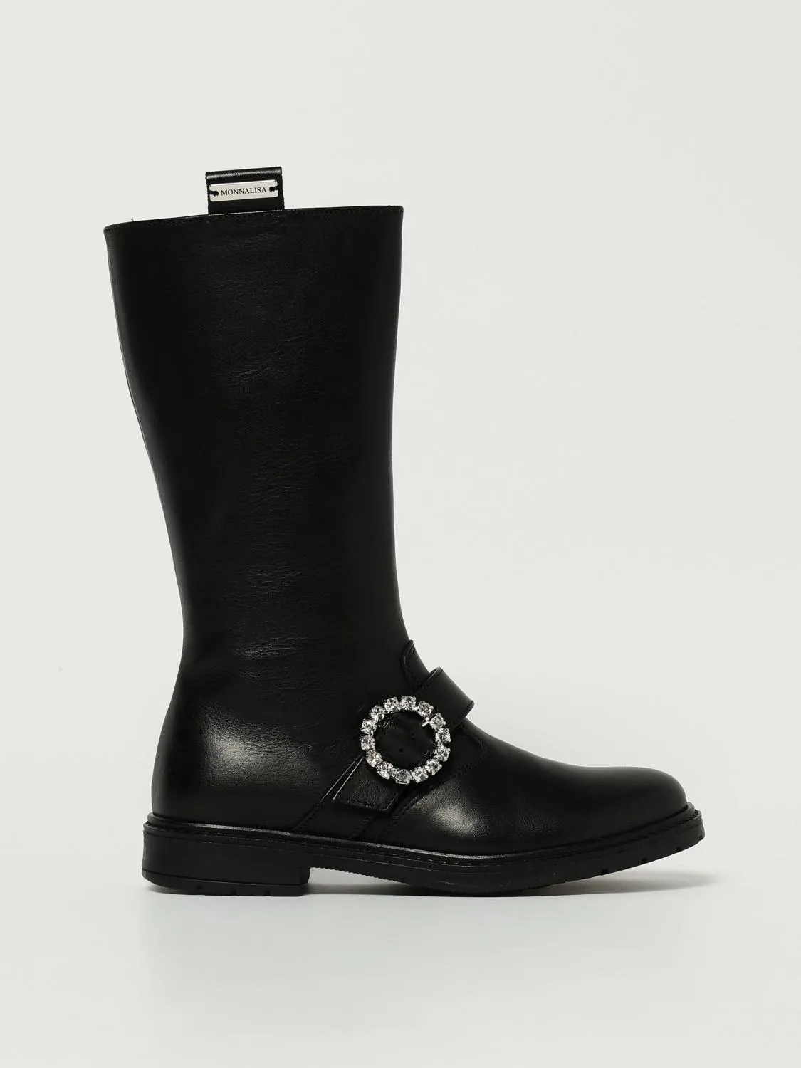 Stivale Monnalisa in pelle con fibbia gioiello