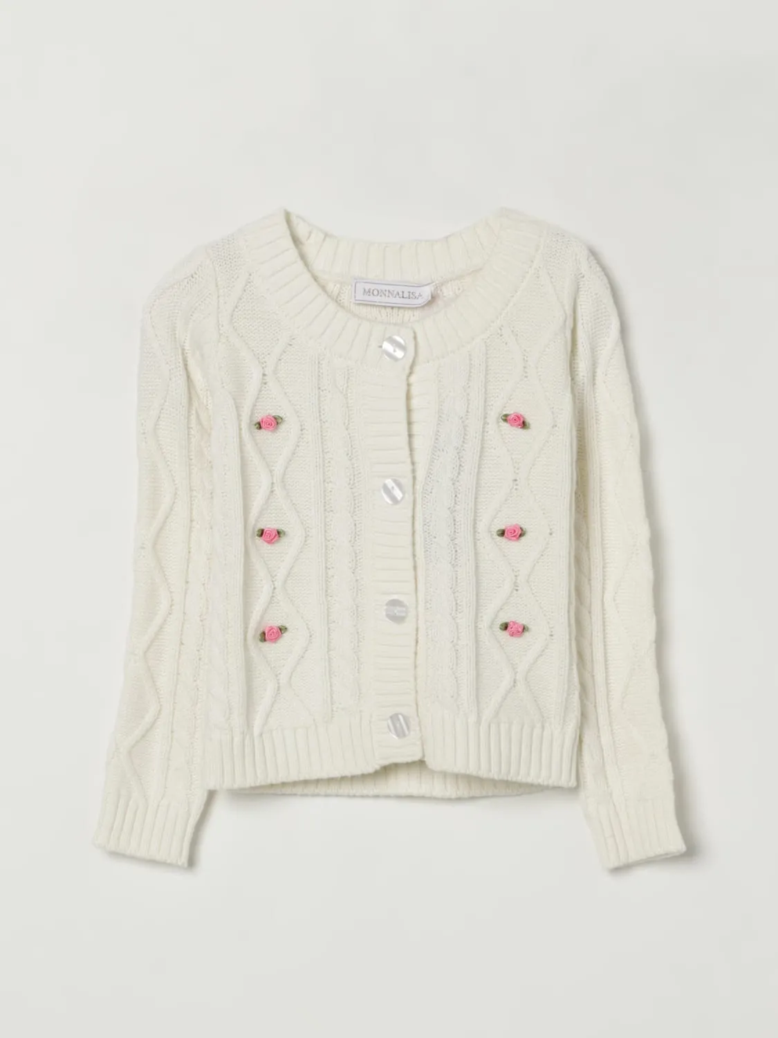 Cardigan in misto lana con fiori Monnalisa