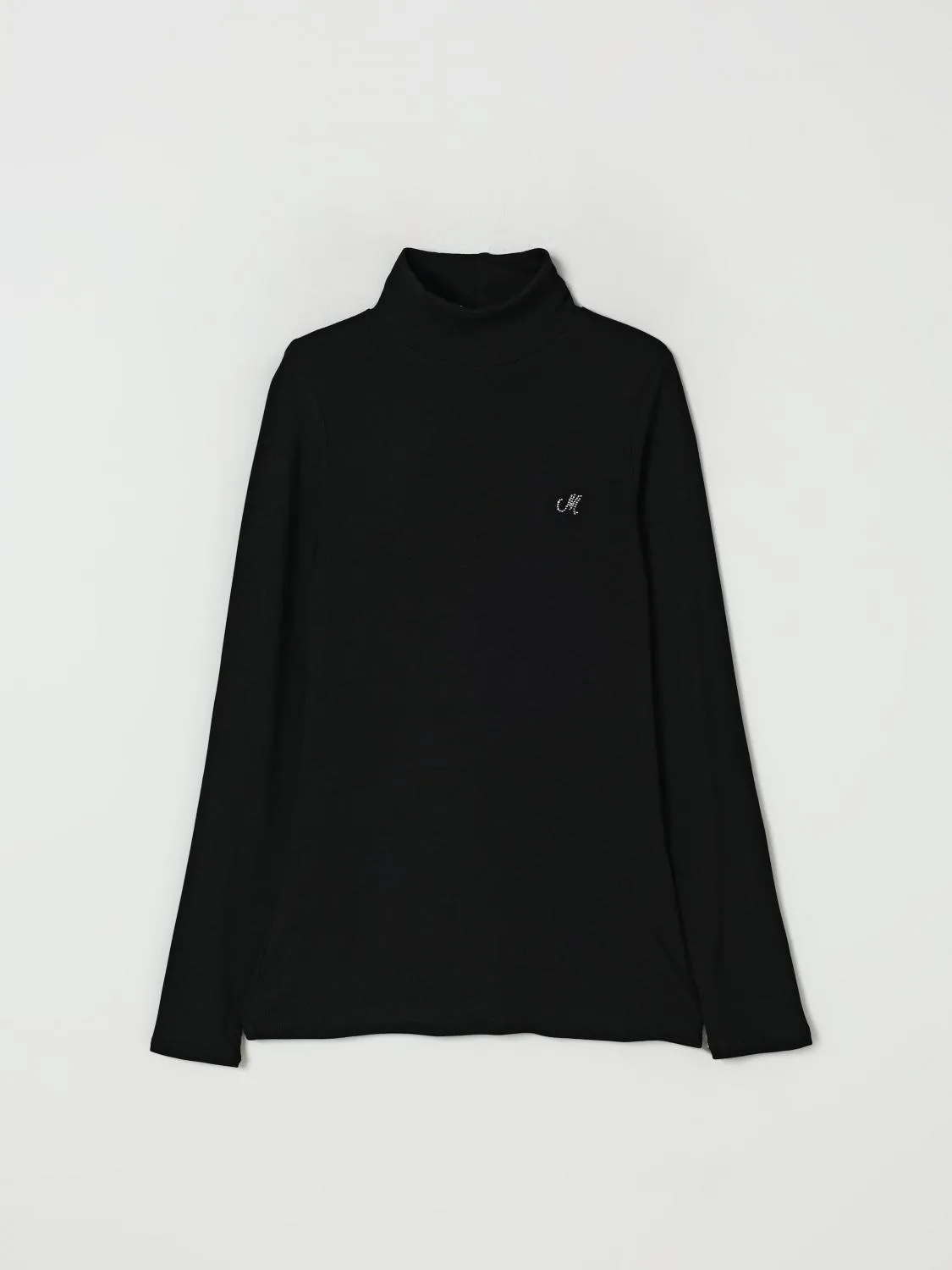 Maglia a dolcevita con mini logo di strass Monnalisa