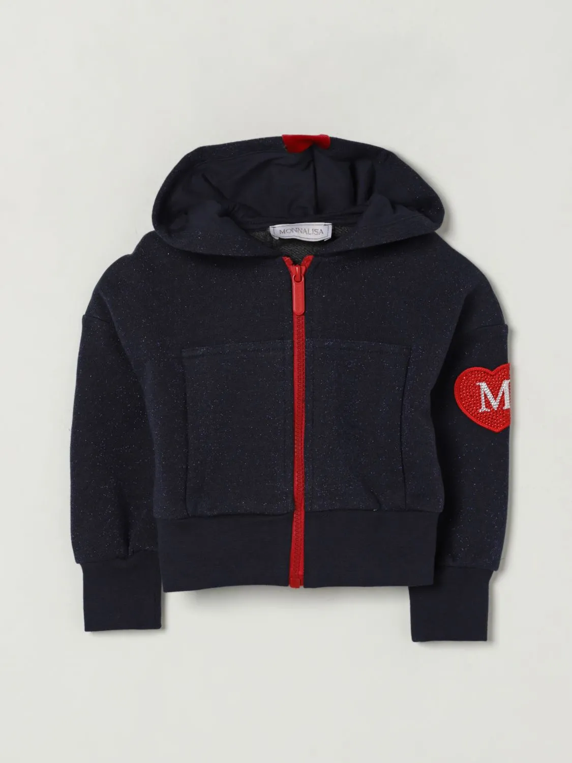 Felpa con cappuccio in cotone con fiocco Monnalisa