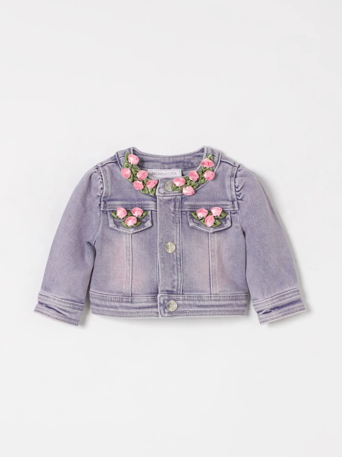 Giacca di jeans con fiori Monnalisa