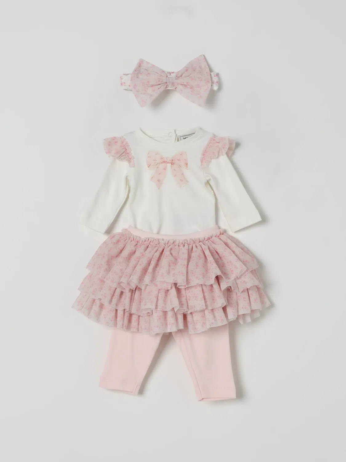 Coordinato in cotone e tulle con fiocchi Monnalisa