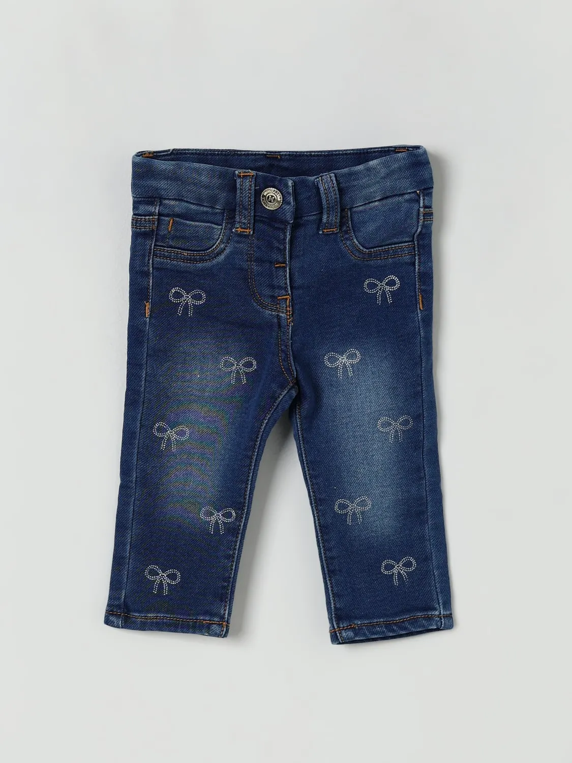 Jeans Monnalisa in denim con fiocchi di strass