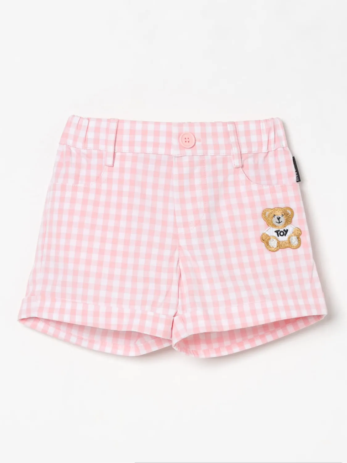 Pantaloncino in cotone vichy con ricamo Teddy Moschino