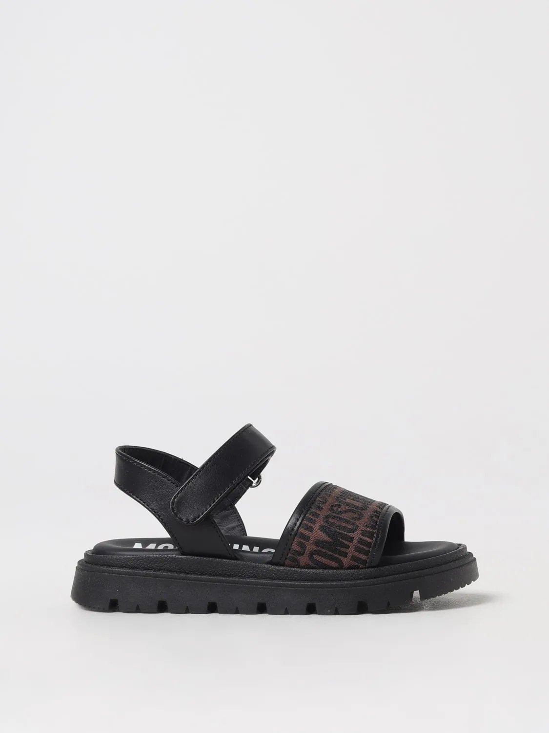 Sandalo Moschino in pelle e nylon con logo jacquard