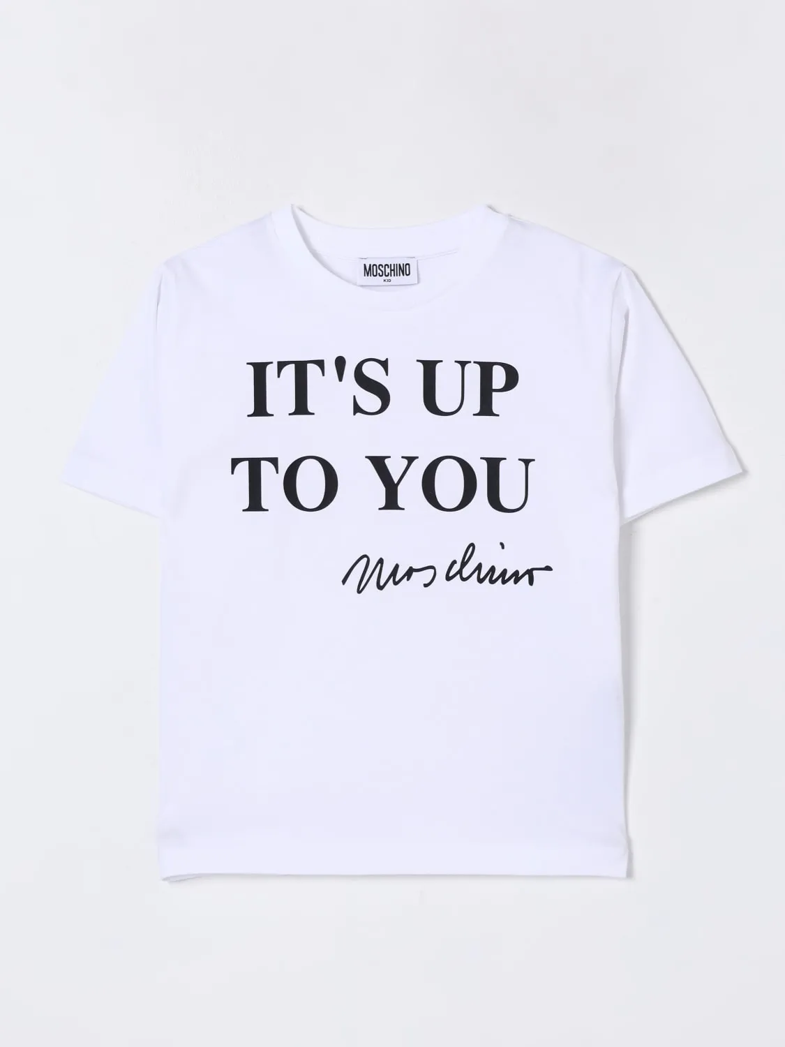 T-shirt in cotone con stampa slogan Moschino