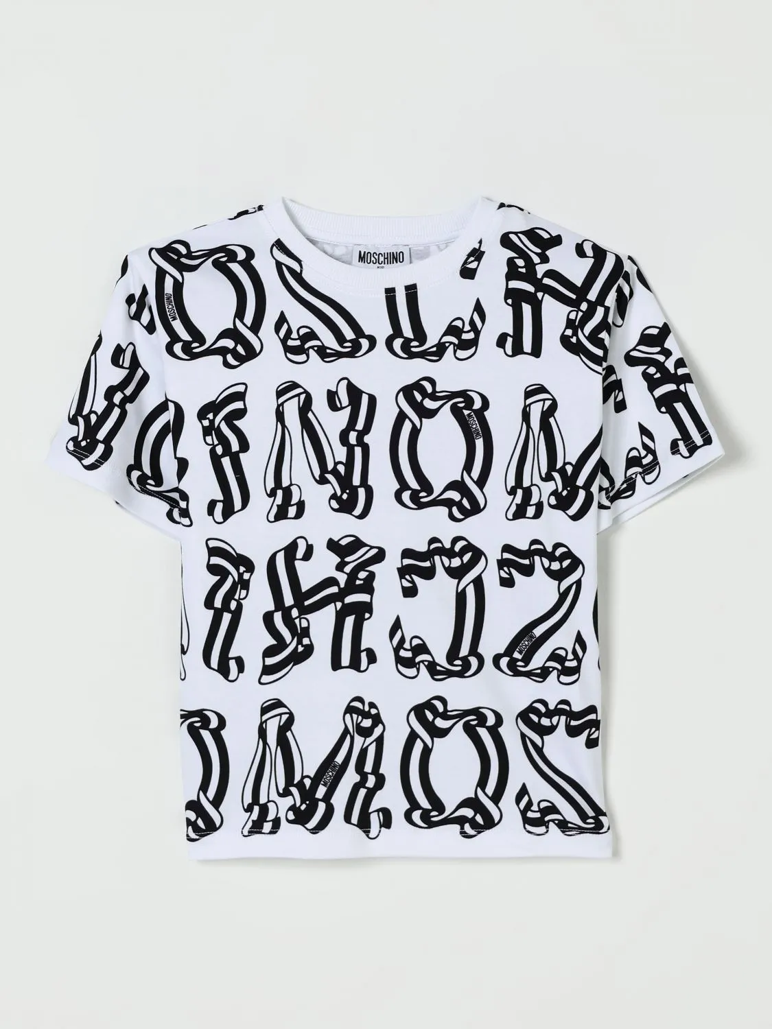 T-shirt in cotone con logo all-over Moschino