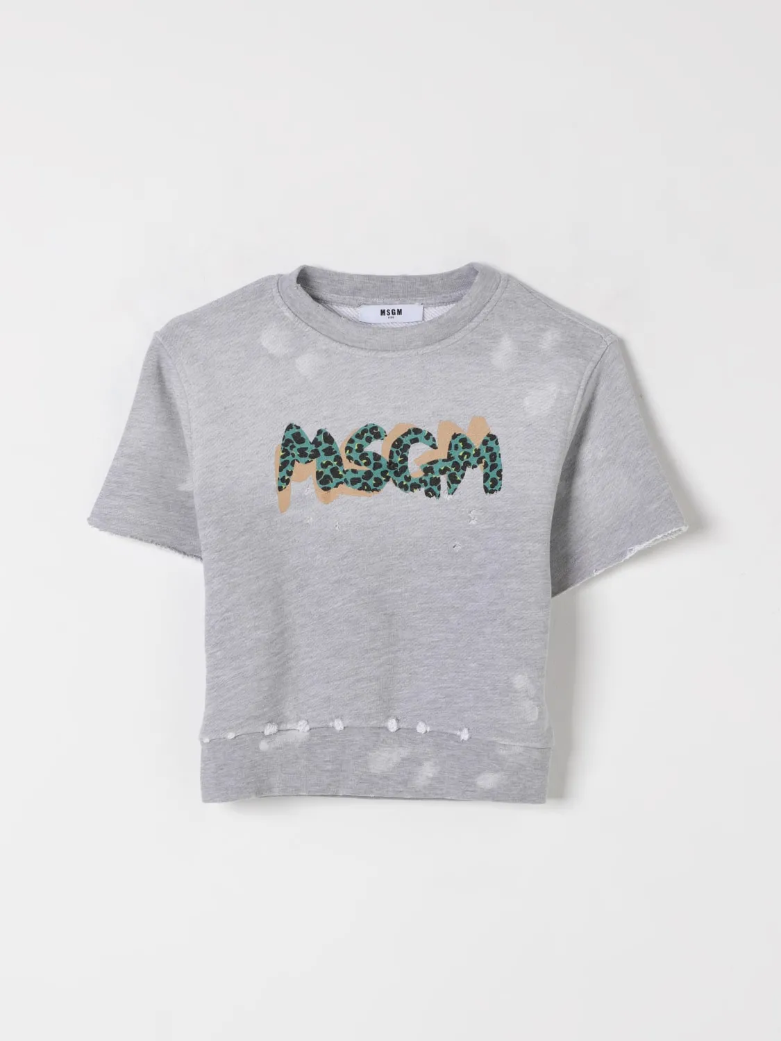 Felpa con rotture in cotone con logo MSGM Kids
