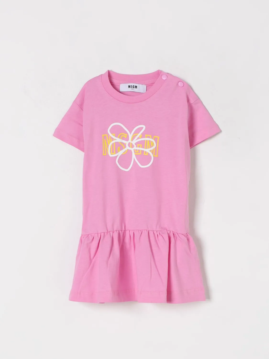 Abito in cotone con logo e fiore MSGM Kids