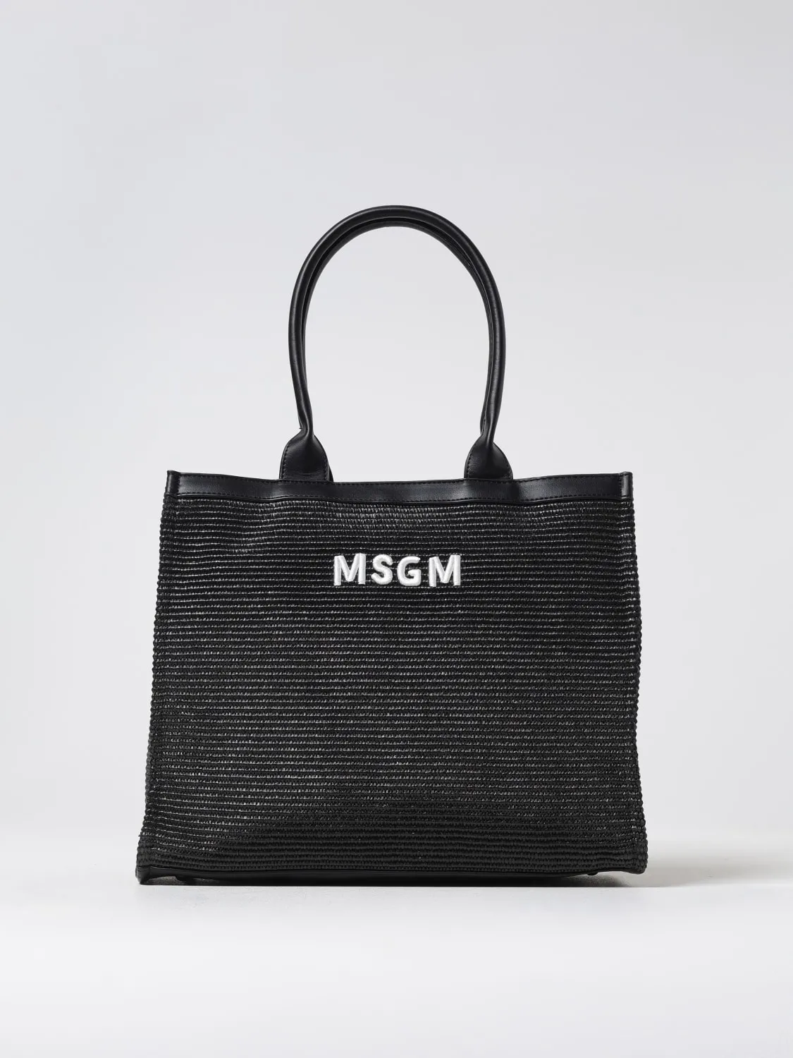 Borsa tote a spalla MSGM Kids in rafia e pelle sintetica