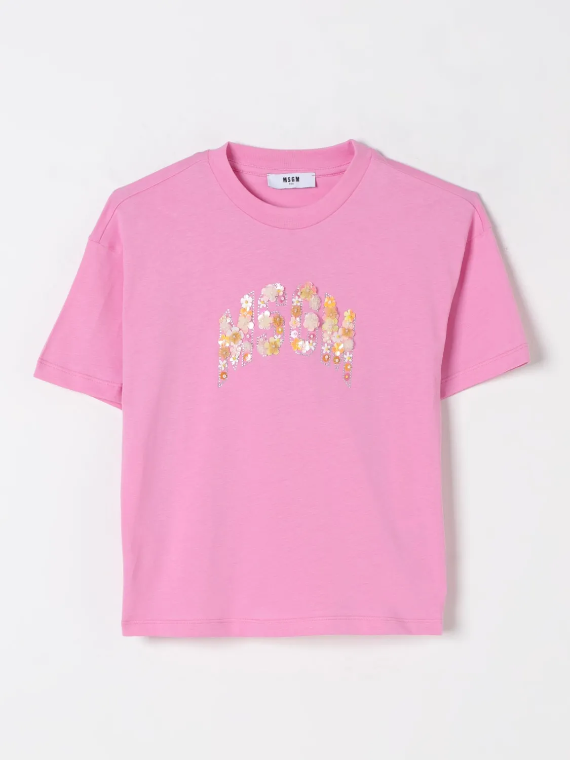 T-shirt in cotone con logo floreale MSGM Kids