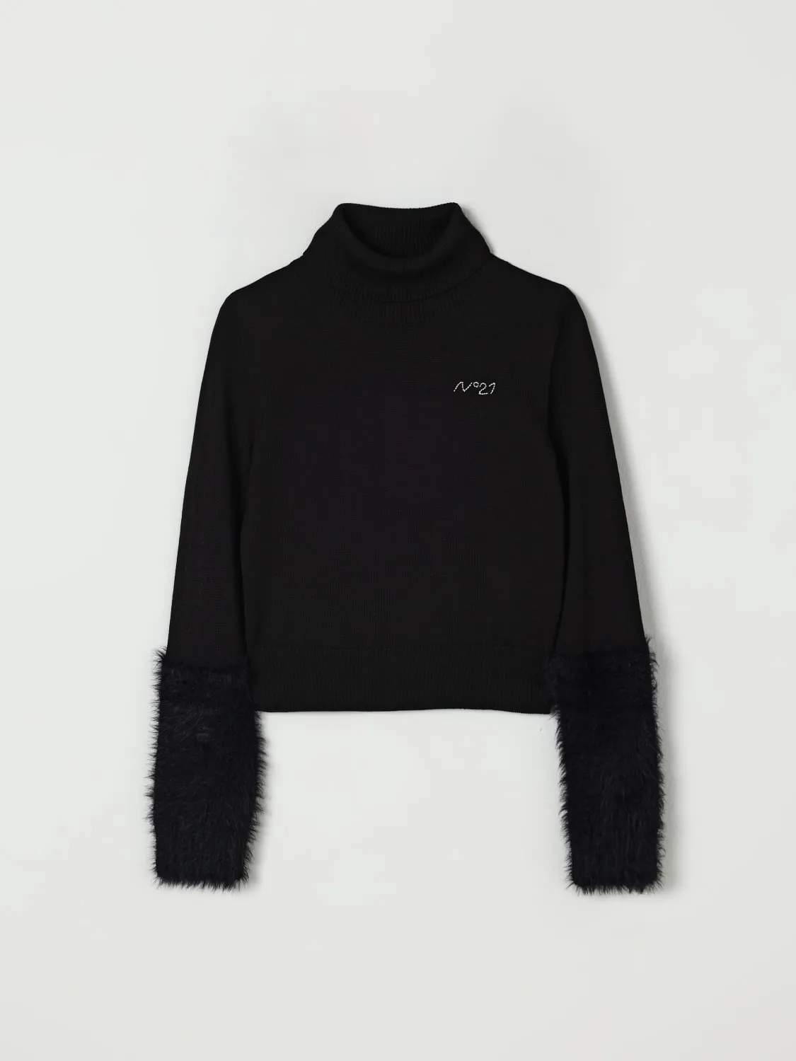 Maglione a dolcevita in misto lana con piume N° 21